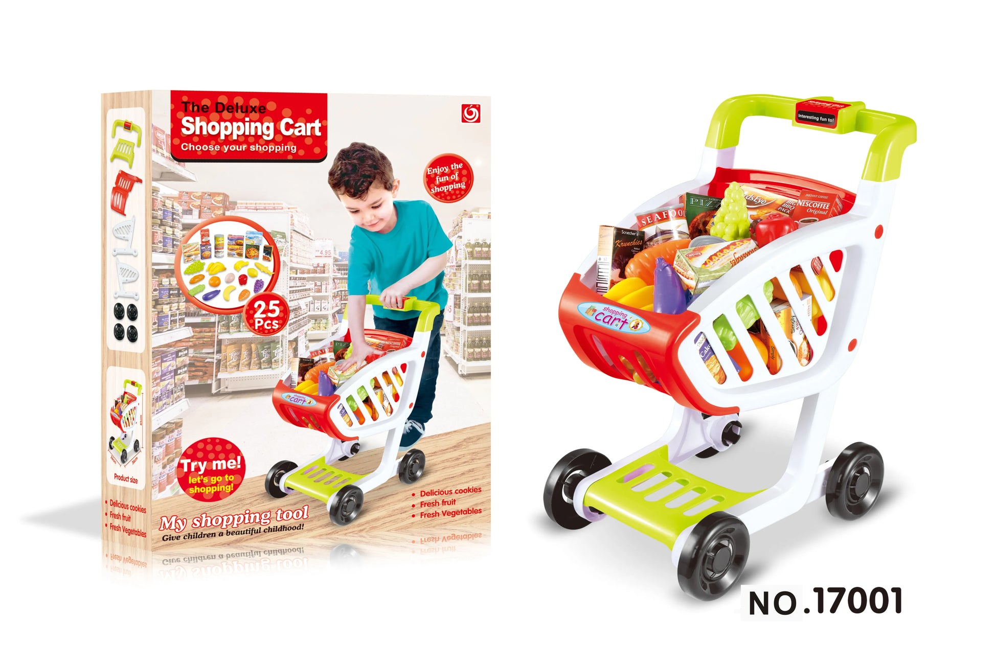 KTX-322131 Kids Supermarket Pretend Play Shopping Cart Toy Set for Learning and Imaginative Play
