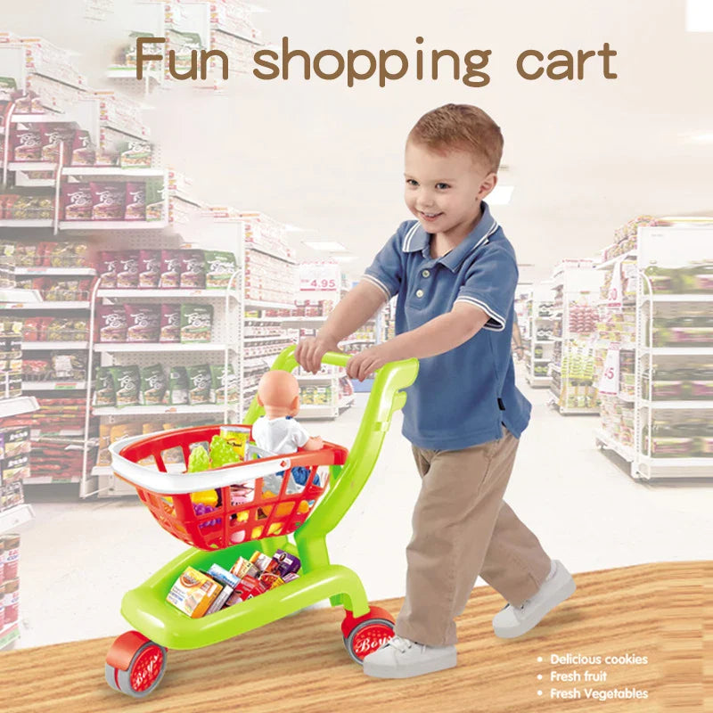 KTX-322131 Kids Supermarket Pretend Play Shopping Cart Toy Set for Learning and Imaginative Play