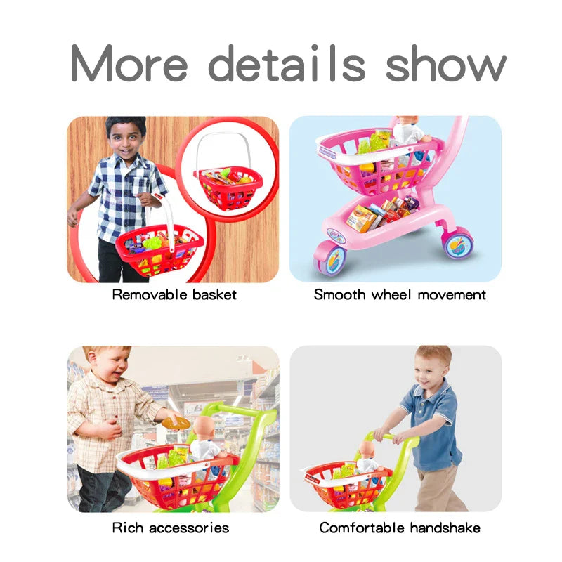 KTX-322131 Kids Supermarket Pretend Play Shopping Cart Toy Set for Learning and Imaginative Play