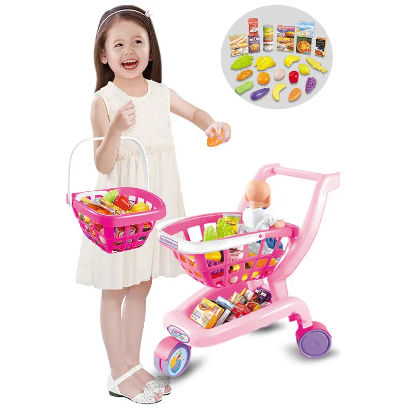 KTX-322131 Kids Supermarket Pretend Play Shopping Cart Toy Set for Learning and Imaginative Play