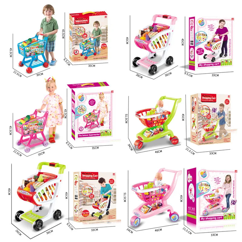 KTX-322131 Kids Supermarket Pretend Play Shopping Cart Toy Set for Learning and Imaginative Play