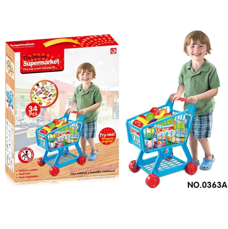 KTX-322131 Kids Supermarket Pretend Play Shopping Cart Toy Set for Learning and Imaginative Play