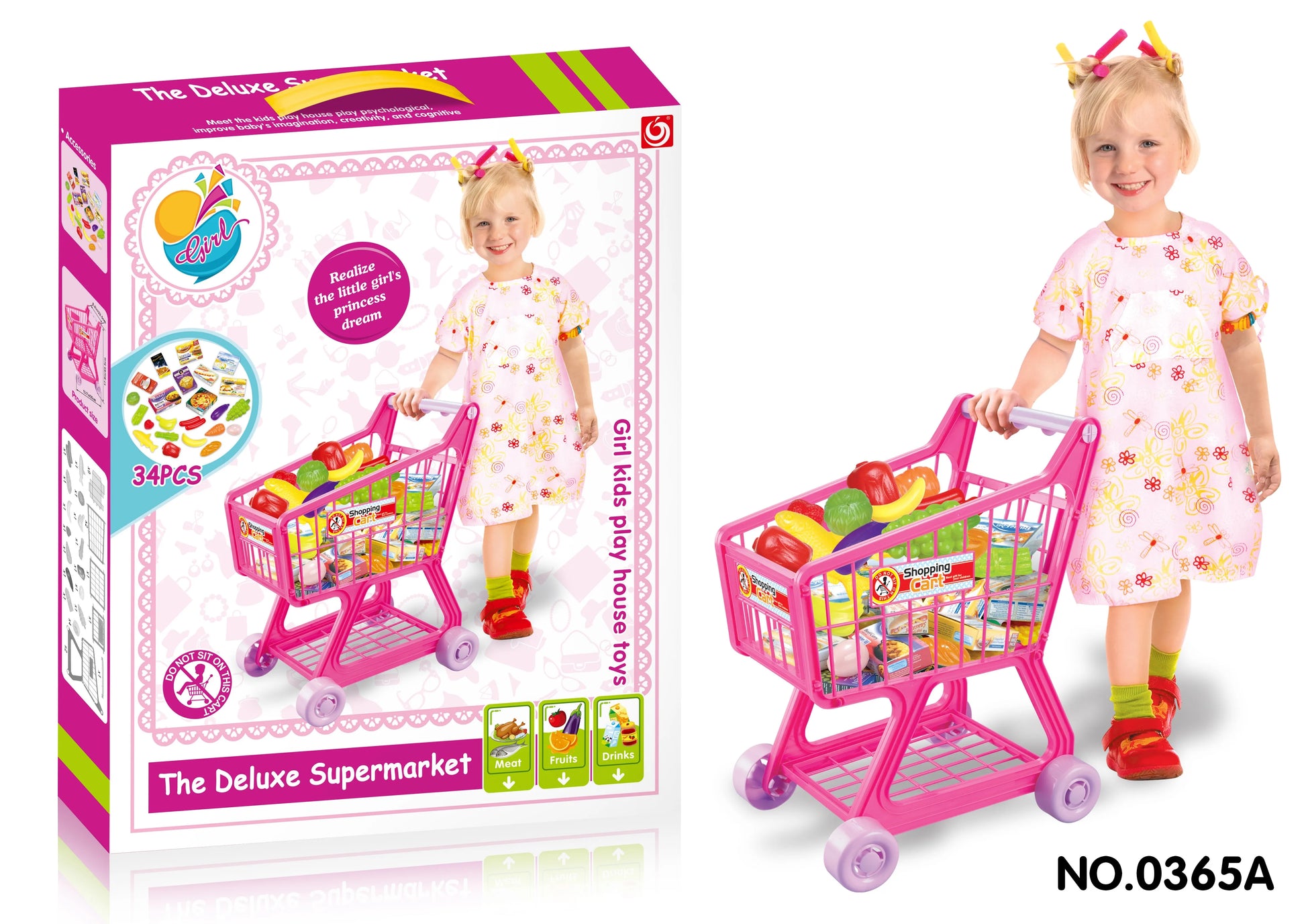 KTX-322131 Kids Supermarket Pretend Play Shopping Cart Toy Set for Learning and Imaginative Play