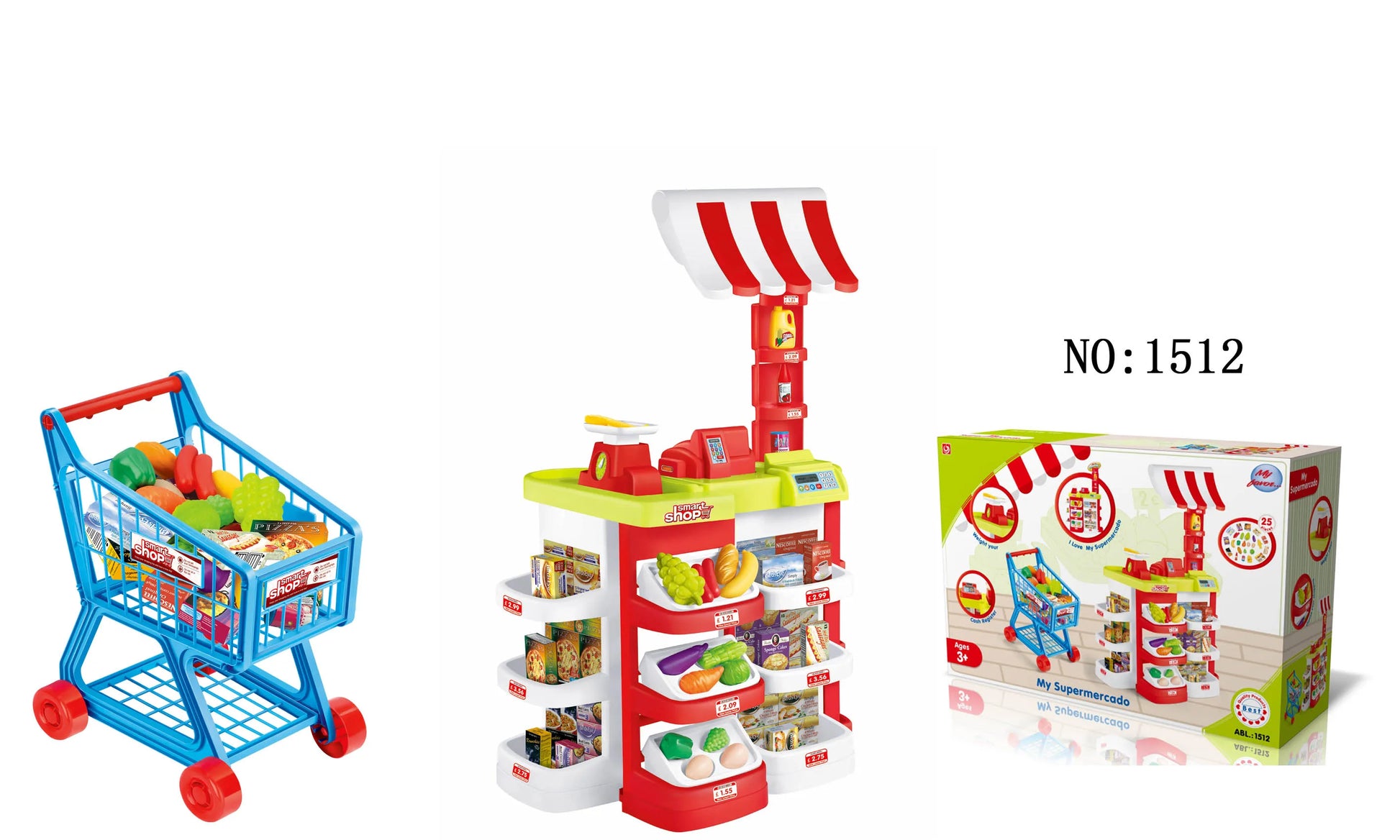 KTX-322131 Kids Supermarket Pretend Play Shopping Cart Toy Set for Learning and Imaginative Play