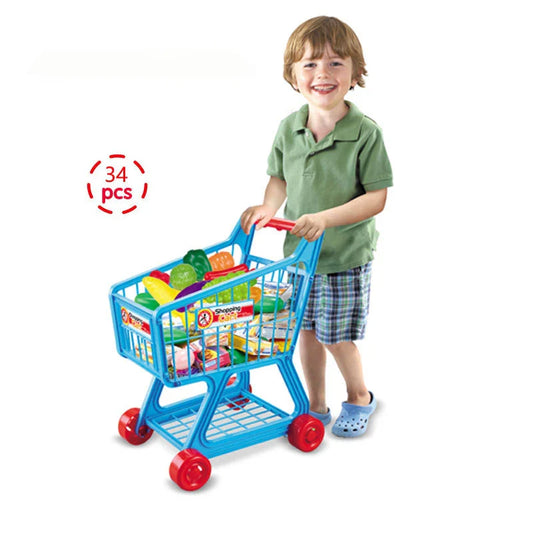 KTX-322131 Kids Supermarket Pretend Play Shopping Cart Toy Set for Learning and Imaginative Play