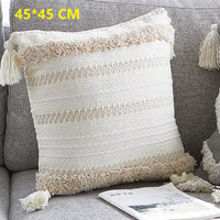 HKM-322259 Chenille Ethnic Tassel Cushion - Environmentally Friendly Jacquard Fabric with PP Cotton Filling