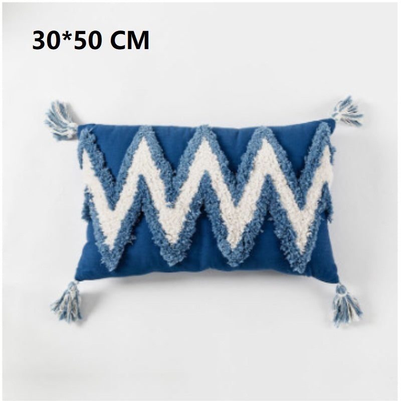 HKM-322259 Chenille Ethnic Tassel Cushion - Environmentally Friendly Jacquard Fabric with PP Cotton Filling