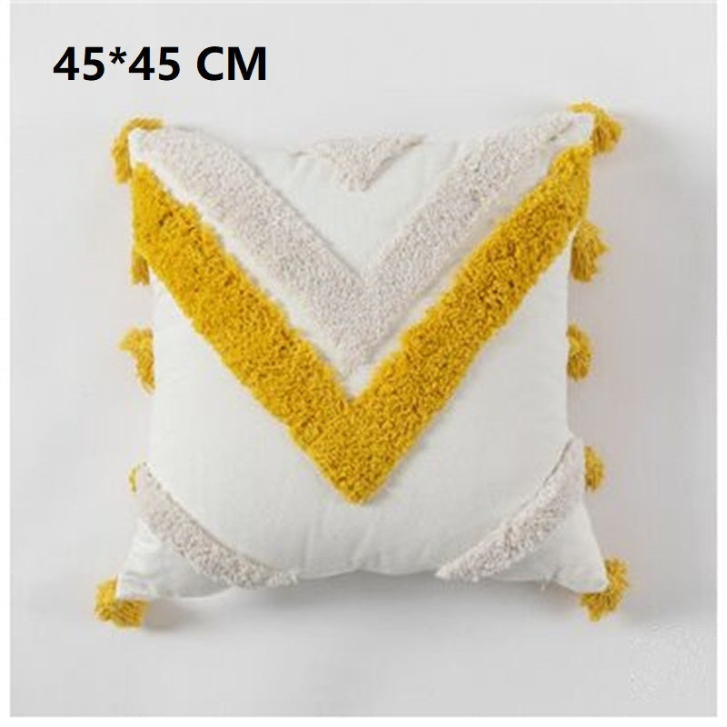 HKM-322259 Chenille Ethnic Tassel Cushion - Environmentally Friendly Jacquard Fabric with PP Cotton Filling