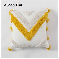HKM-322259 Chenille Ethnic Tassel Cushion - Environmentally Friendly Jacquard Fabric with PP Cotton Filling