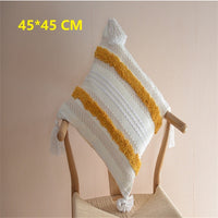 HKM-322259 Chenille Ethnic Tassel Cushion - Environmentally Friendly Jacquard Fabric with PP Cotton Filling