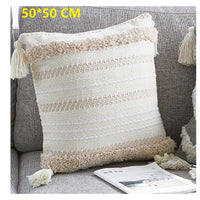 HKM-322259 Chenille Ethnic Tassel Cushion - Environmentally Friendly Jacquard Fabric with PP Cotton Filling