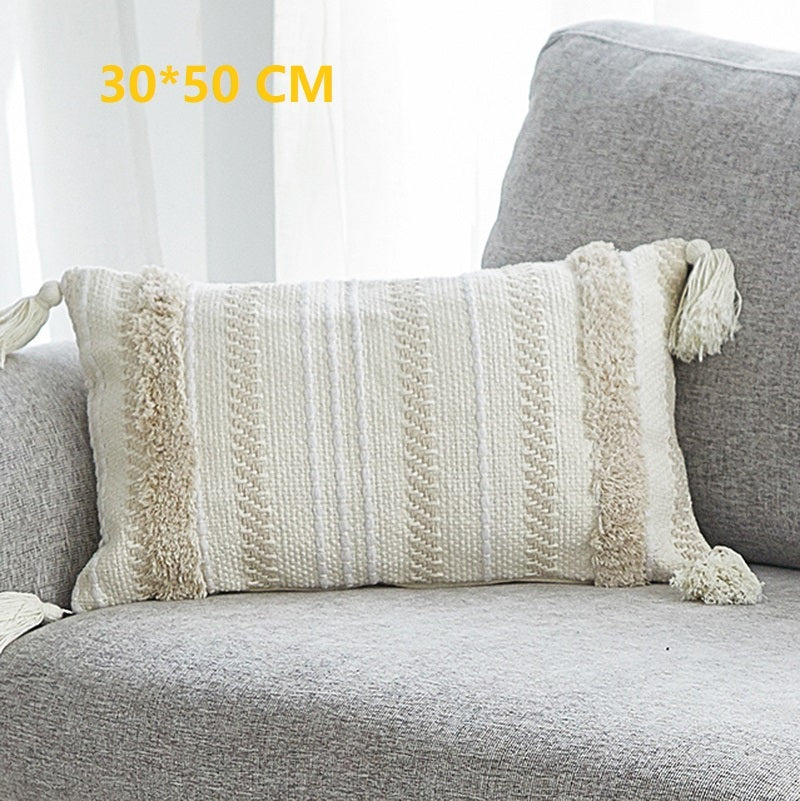HKM-322259 Chenille Ethnic Tassel Cushion - Environmentally Friendly Jacquard Fabric with PP Cotton Filling