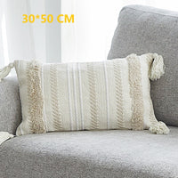 HKM-322259 Chenille Ethnic Tassel Cushion - Environmentally Friendly Jacquard Fabric with PP Cotton Filling