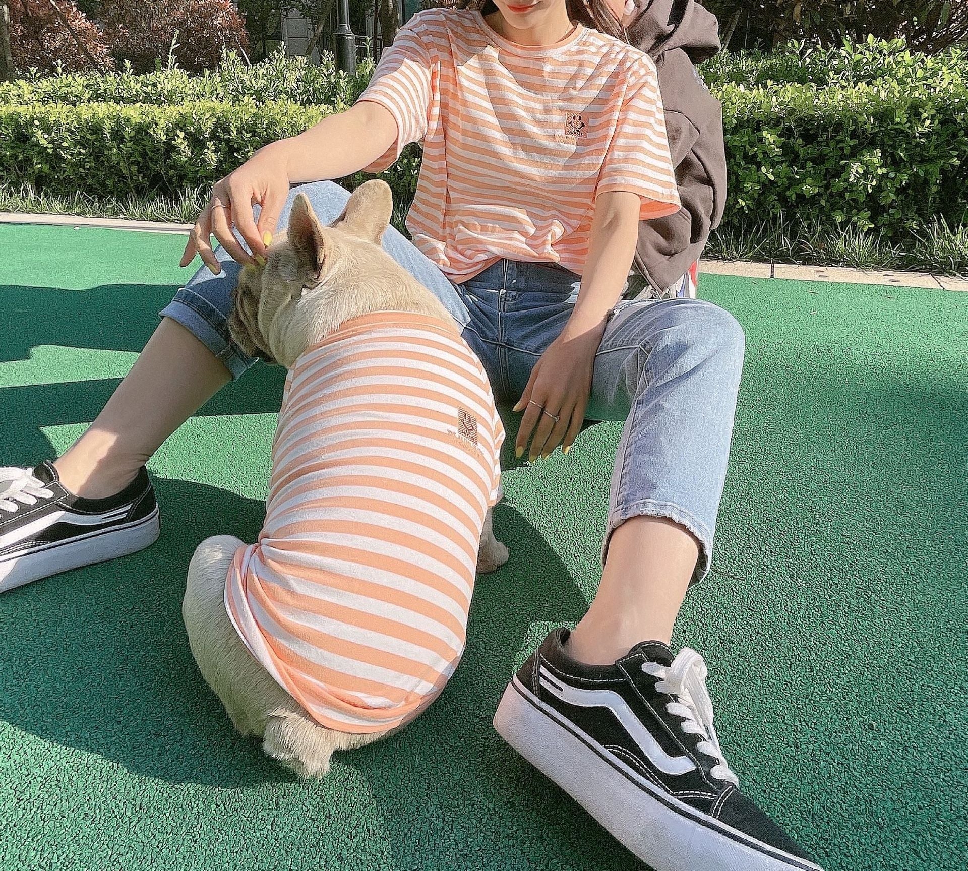 HKM-322451 Parent-Child Matching Striped Modal Cotton T-Shirt for Small Dogs and Cats