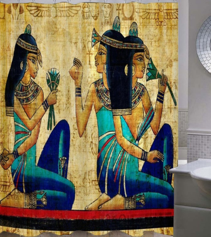 HKM-322579 Egyptian Themed Shower Curtain Featuring Artistic Girl Design