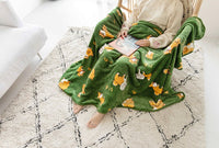 HKM-322707 Cozy Flannel Firewood Blanket with Shiba Inu Design - 160x120cm
