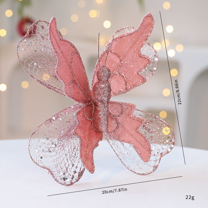 HKM-322835 Elegant Fabric Butterfly Pendant with Sequins for Christmas Tree Decoration