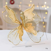 HKM-322835 Elegant Fabric Butterfly Pendant with Sequins for Christmas Tree Decoration