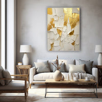 HKM-322963 Handmade Abstract Oil Painting on Canvas - Gold and White Texture Wall Art for Living Room and Home Decor