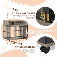 HKM-323027 Stylish Wooden Dog Kennel for Medium to Large Dogs with Lockable Wheels and Ample Storage