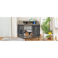 HKM-323027 Stylish Wooden Dog Kennel for Medium to Large Dogs with Lockable Wheels and Ample Storage