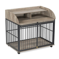 HKM-323027 Stylish Wooden Dog Kennel for Medium to Large Dogs with Lockable Wheels and Ample Storage