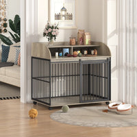 HKM-323027 Stylish Wooden Dog Kennel for Medium to Large Dogs with Lockable Wheels and Ample Storage