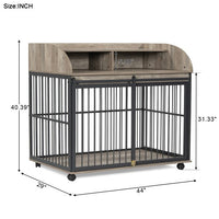 HKM-323027 Stylish Wooden Dog Kennel for Medium to Large Dogs with Lockable Wheels and Ample Storage