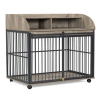 HKM-323027 Stylish Wooden Dog Kennel for Medium to Large Dogs with Lockable Wheels and Ample Storage