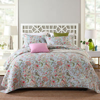 HKM-323027 Three-Piece Cotton Washed Air-Conditioning Quilt Set with Embroidered Floral Design