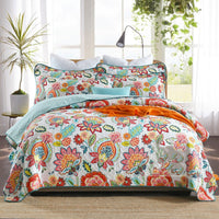 HKM-323027 Three-Piece Cotton Washed Air-Conditioning Quilt Set with Embroidered Floral Design