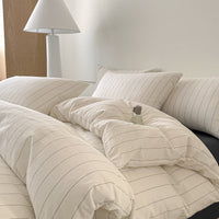 HKM-323027 Washed Cotton Striped Quilt Cover Set with Pillowcases and Fitted Sheets