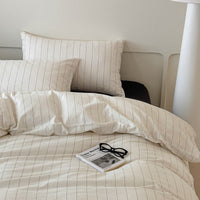 HKM-323027 Washed Cotton Striped Quilt Cover Set with Pillowcases and Fitted Sheets