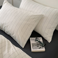 HKM-323027 Washed Cotton Striped Quilt Cover Set with Pillowcases and Fitted Sheets