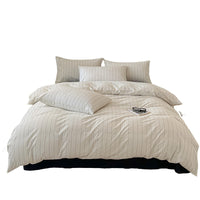 HKM-323027 Washed Cotton Striped Quilt Cover Set with Pillowcases and Fitted Sheets