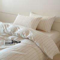 HKM-323027 Washed Cotton Striped Quilt Cover Set with Pillowcases and Fitted Sheets