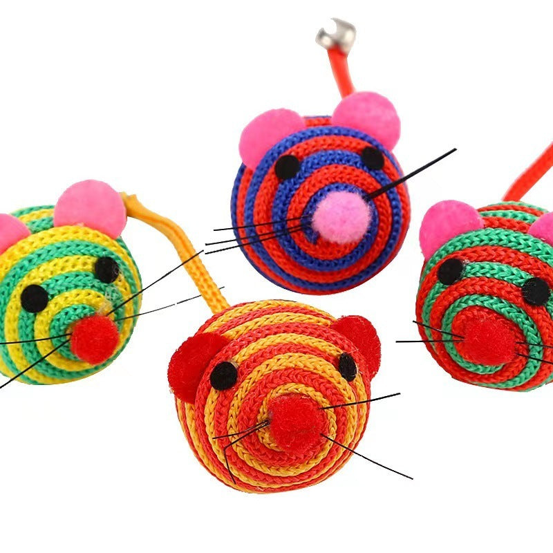 HKM-323475 Nylon Rope Cat Toy with Bell - Assorted Colors - 10PC Pack
