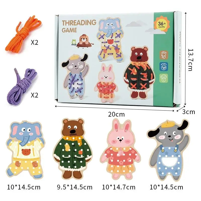 HKM-323603 Wooden Threading Board Game for Fine Motor Skills Development - Educational Toy for Ages 5+
