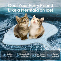 HKM-323987 Ginkgo Leaf Summer Cat Ice Pad Pet Floor Mat - Lightweight and Soft in Light Blue and Green