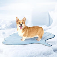 HKM-323987 Ginkgo Leaf Summer Cat Ice Pad Pet Floor Mat - Lightweight and Soft in Light Blue and Green
