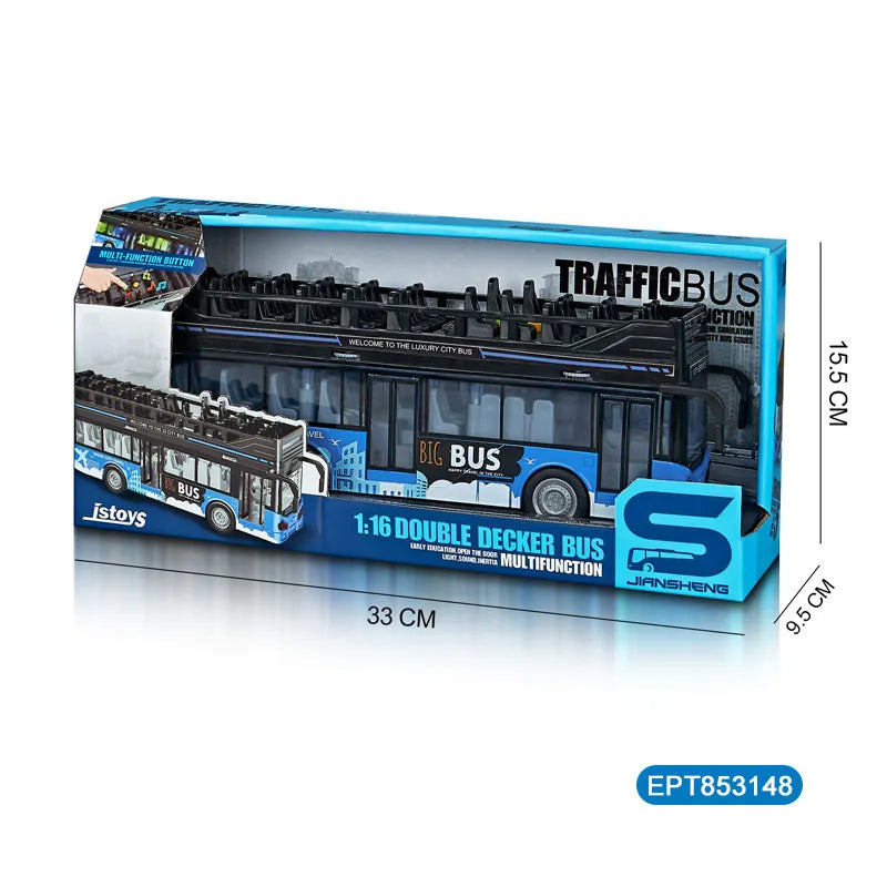 HKM-323987 Inertia Double Decker Bus Toy with Lights and Sound - Friction Powered Vehicle for Kids