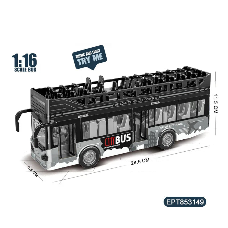 HKM-323987 Inertia Double Decker Bus Toy with Lights and Sound - Friction Powered Vehicle for Kids