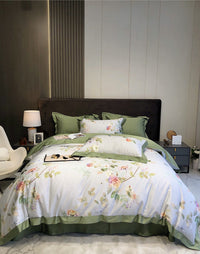 HKM-324179 Long Staple Cotton Four-Piece Bedding Set with Digital Plant and Flower Print