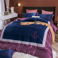HKM-324499 Cotton Lace Embroidered Bed Linen Set - 4 Pieces, Simple Plain Design for 1.8*2.2m Bed