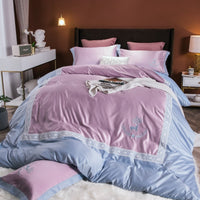HKM-324499 Cotton Lace Embroidered Bed Linen Set - 4 Pieces, Simple Plain Design for 1.8*2.2m Bed