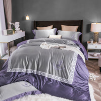 HKM-324499 Cotton Lace Embroidered Bed Linen Set - 4 Pieces, Simple Plain Design for 1.8*2.2m Bed