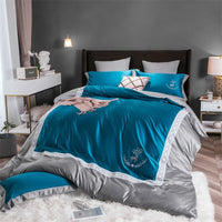 HKM-324499 Cotton Lace Embroidered Bed Linen Set - 4 Pieces, Simple Plain Design for 1.8*2.2m Bed