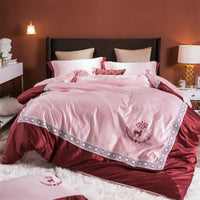 HKM-324499 Cotton Lace Embroidered Bed Linen Set - 4 Pieces, Simple Plain Design for 1.8*2.2m Bed