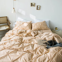 HKM-324499 Long-Staple Cotton Satin 4-Piece Bedding Set with Embroidered Design in Standard and Extra Sizes