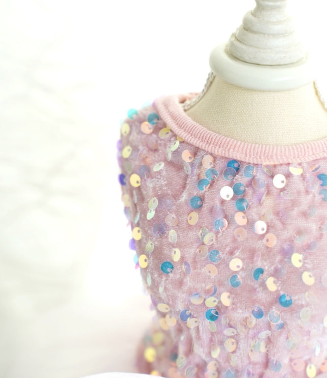 HKM-324627 Pink Sequin Pet Wedding Dress for Dogs and Cats - Stylish Princess Skirt in Multiple Sizes